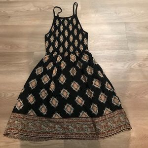 Boho print black dress with pockets